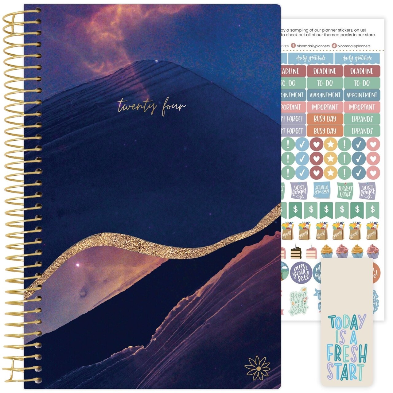 bloom daily planners 2024 Soft Cover Planner, 5.5" x 8.25", Midnight Mountains